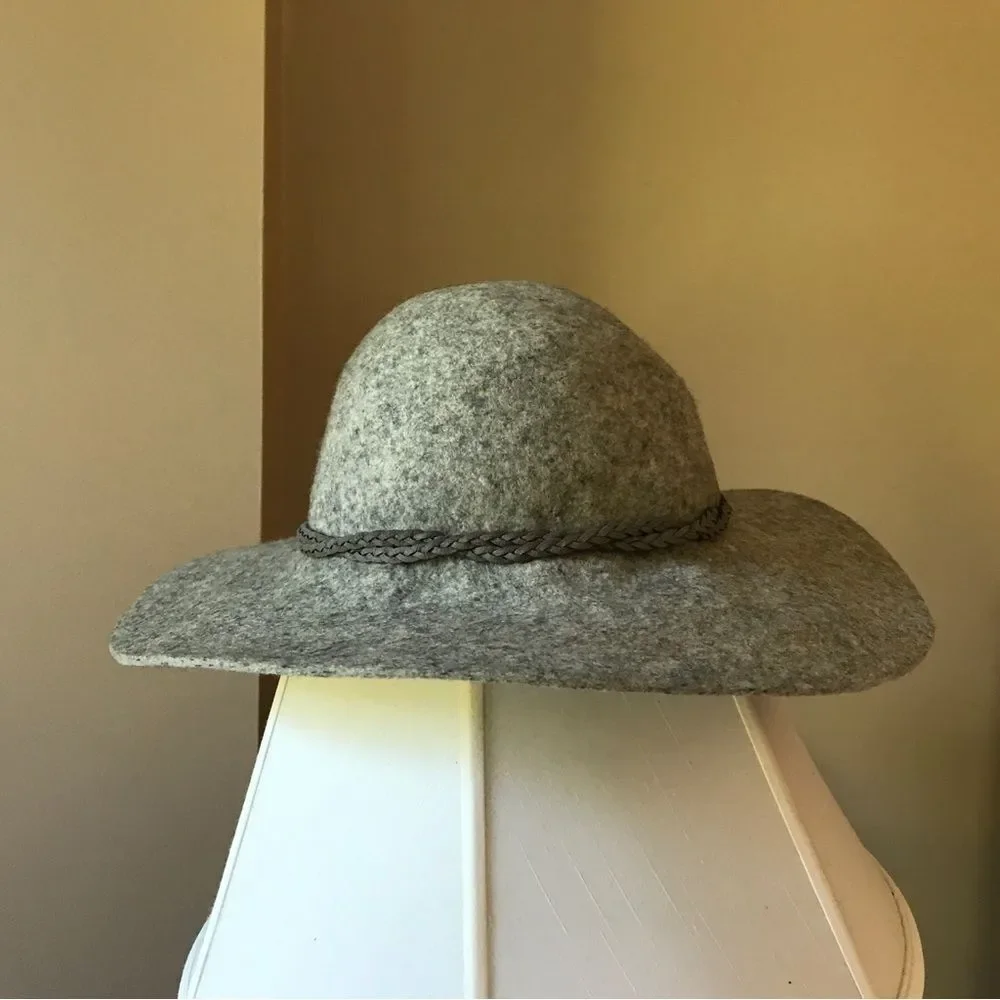 Lucky Brand Women's Felted Wool Roped Band Gray Floppy Boho Fall Winter Sun Hat